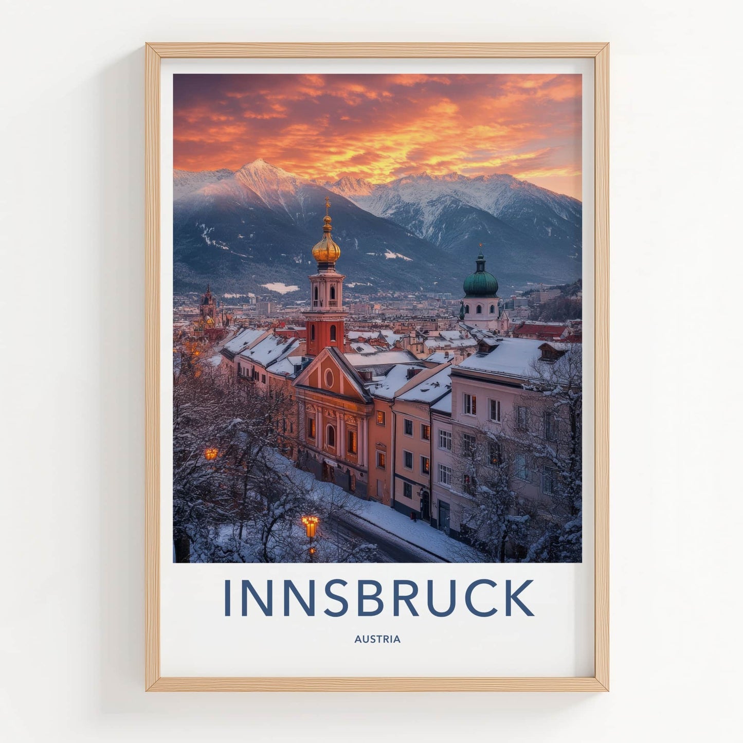 Innsbruck Poster - Austria Travel Art - Snowy City Sunset Home Decor