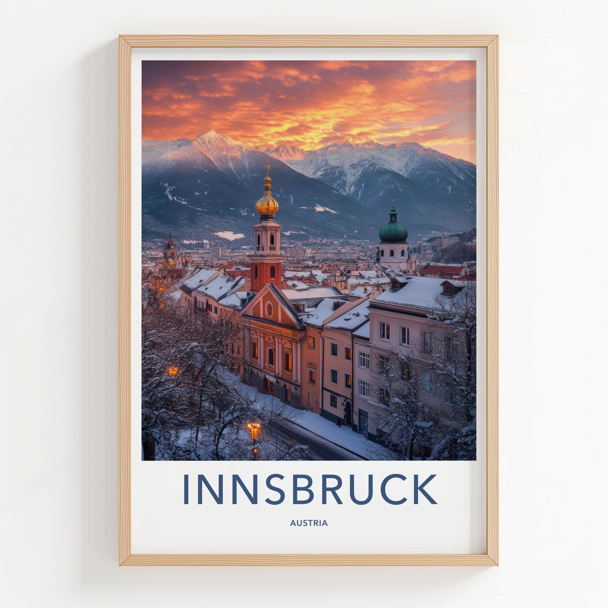 Innsbruck Poster - Austria Travel Art - Snowy City Sunset Home Decor