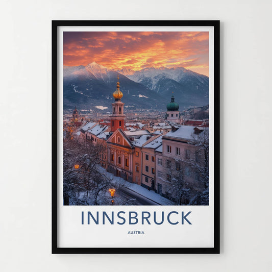 Innsbruck Poster - Austria Travel Art - Snowy City Sunset Home Decor