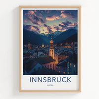 Innsbruck Poster - Austria Travel Art - Twilight Mountain City Home Decor