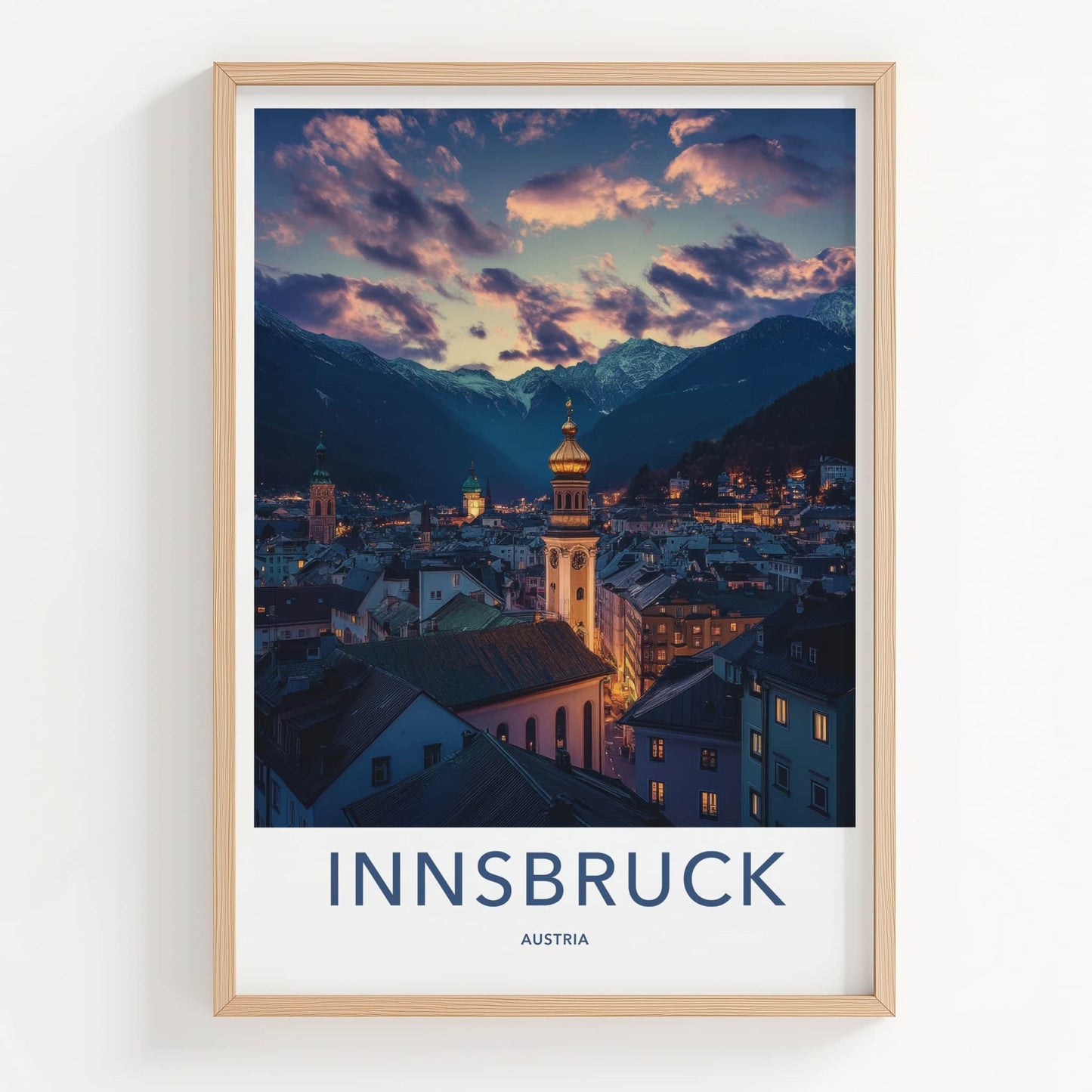 Innsbruck Poster - Austria Travel Art - Twilight Mountain City Home Decor