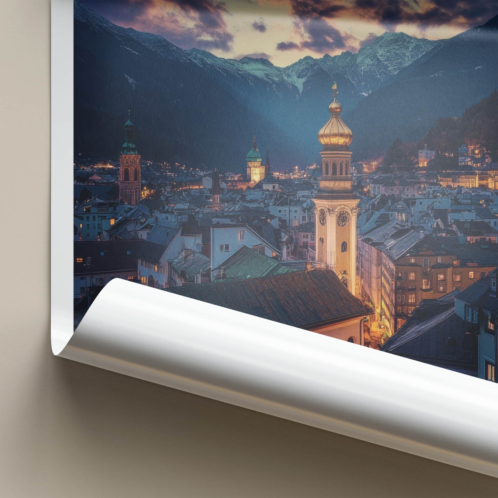 Innsbruck Poster - Austria Travel Art - Twilight Mountain City Home Decor