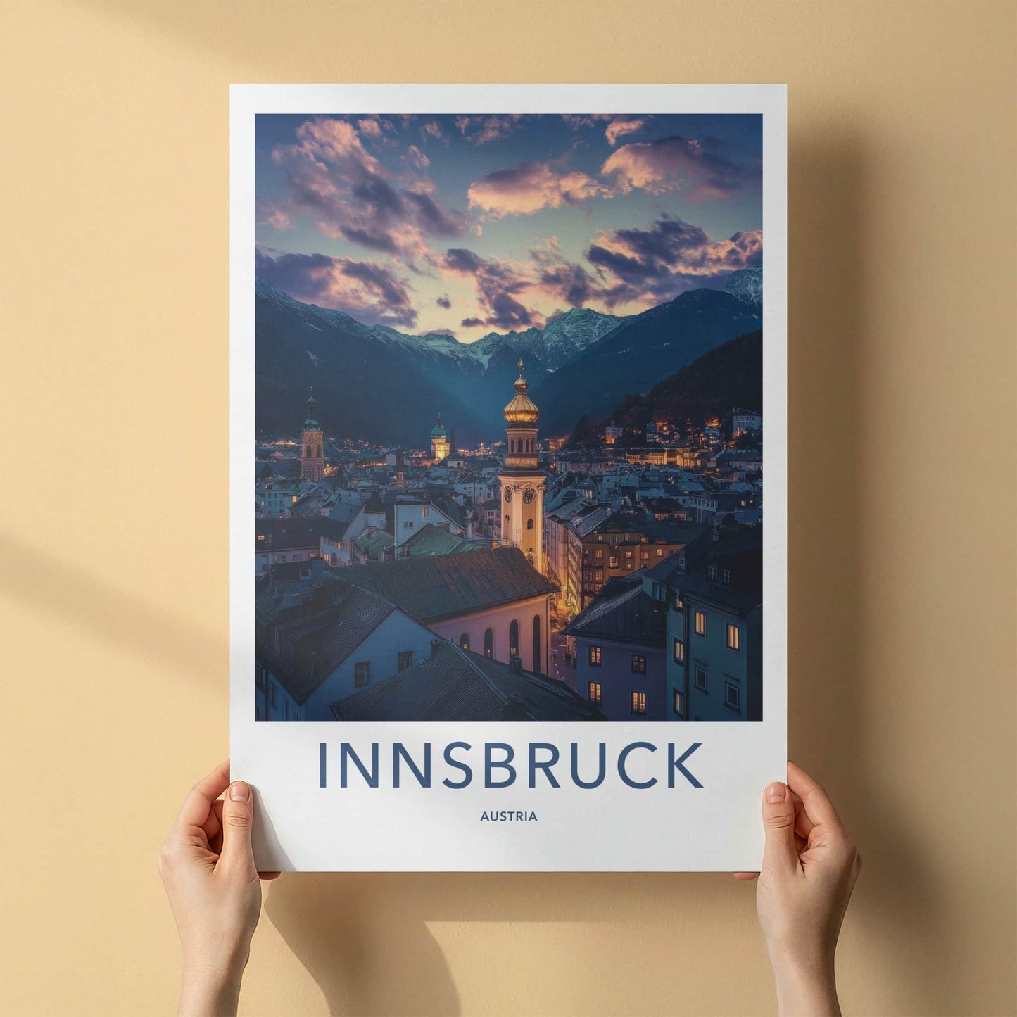 Innsbruck Poster - Austria Travel Art - Twilight Mountain City Home Decor