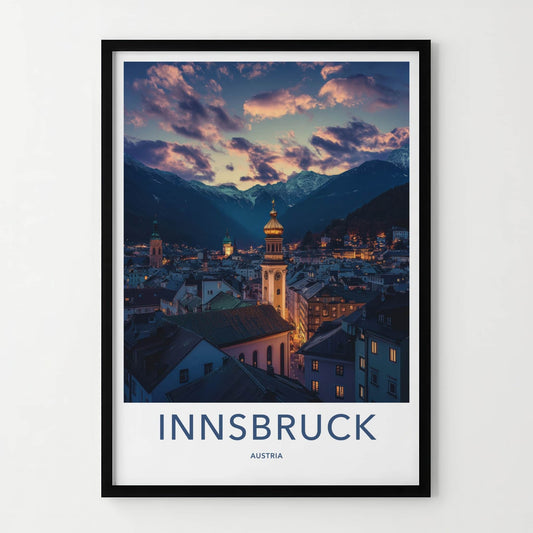 Innsbruck Poster - Austria Travel Art - Twilight Mountain City Home Decor