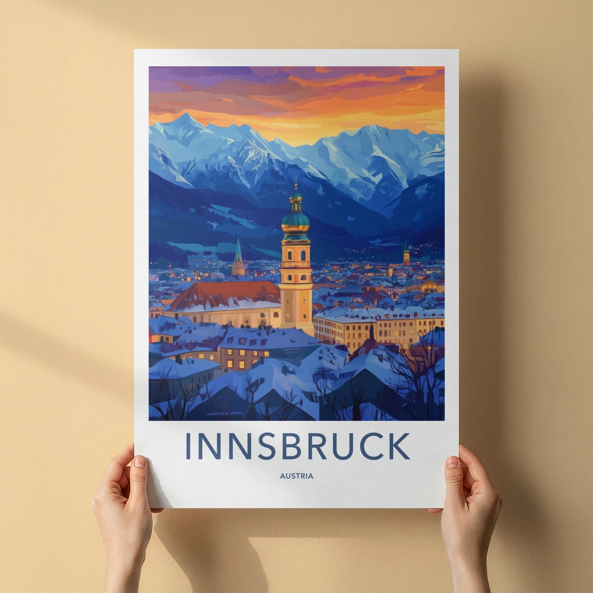 Innsbruck Poster - Austria Wall Art - Alpine City Sunset Home Decor
