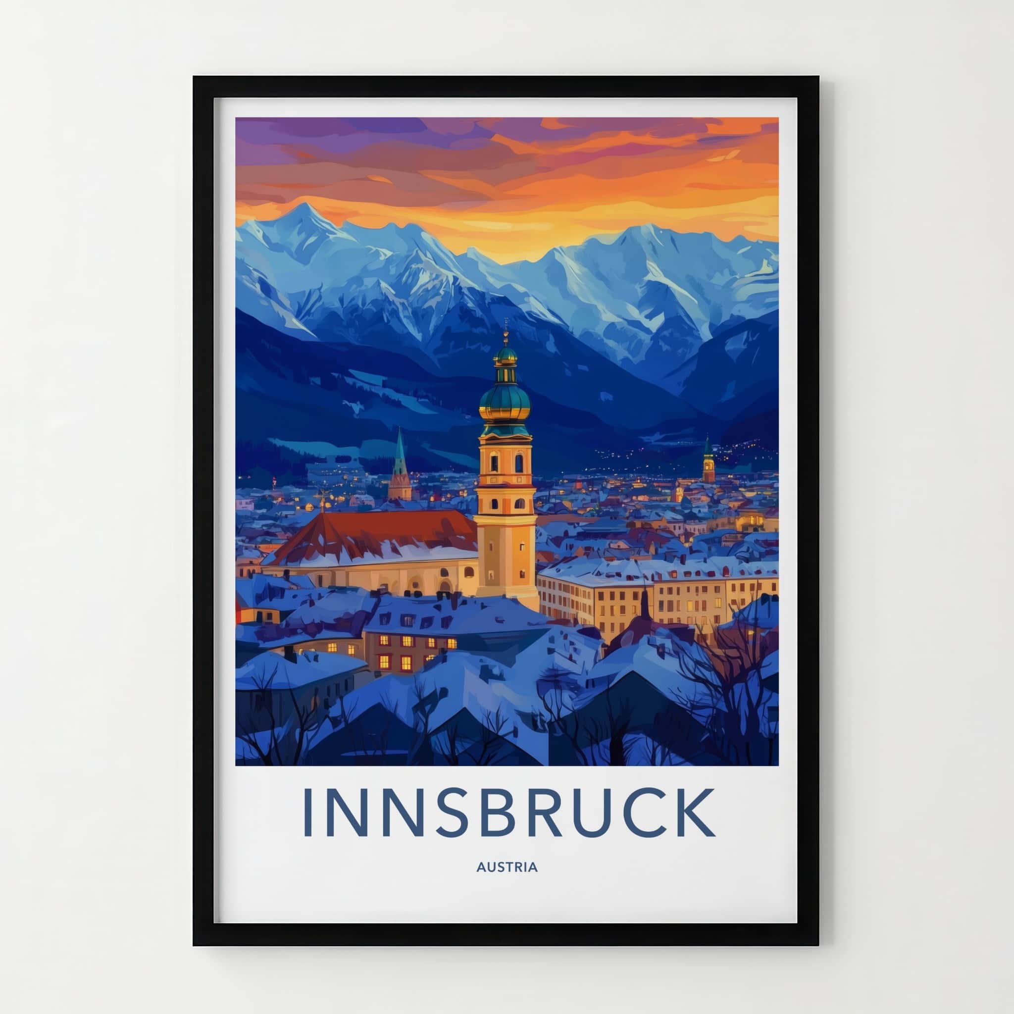 Innsbruck Poster - Austria Wall Art - Alpine City Sunset Home Decor