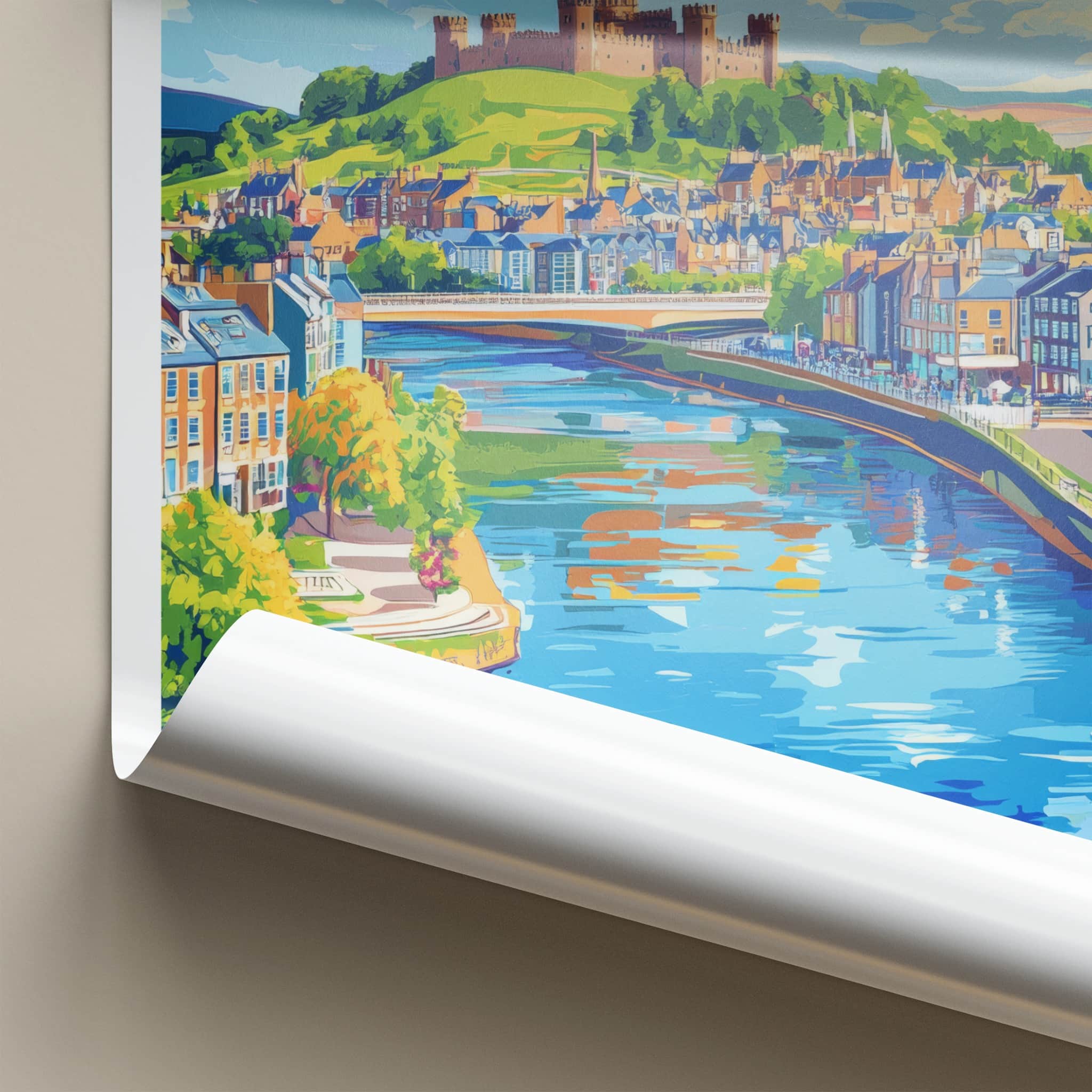 Inverness Poster - Scotland Travel Art - Riverfront Castle Town Wall Decor