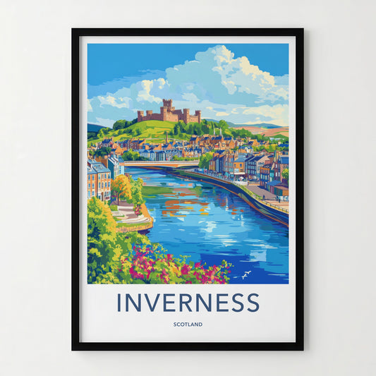 Inverness Poster - Scotland Travel Art - Riverfront Castle Town Wall Decor