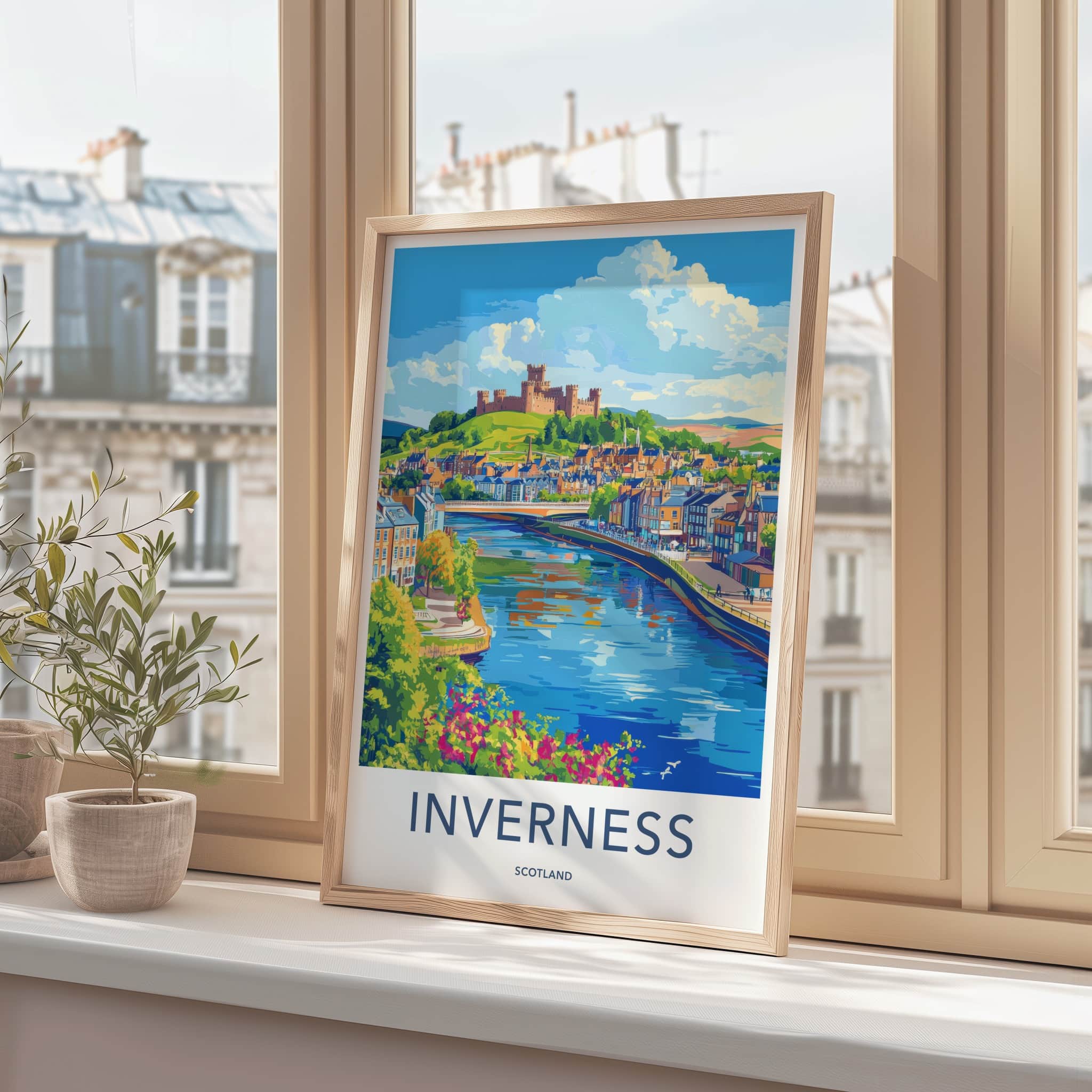 Inverness Poster - Scotland Travel Art - Riverfront Castle Town Wall Decor