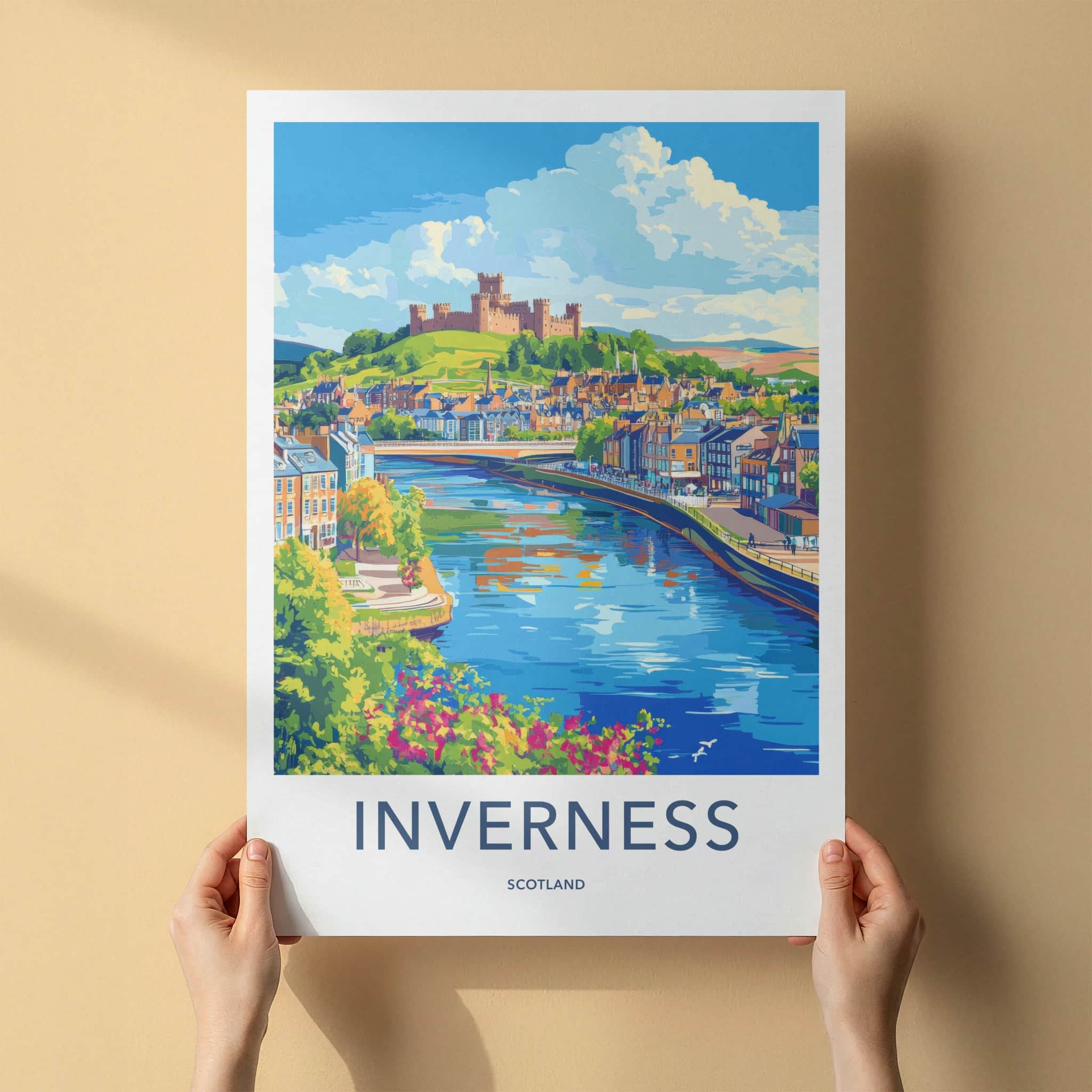 Inverness Poster - Scotland Travel Art - Riverfront Castle Town Wall Decor