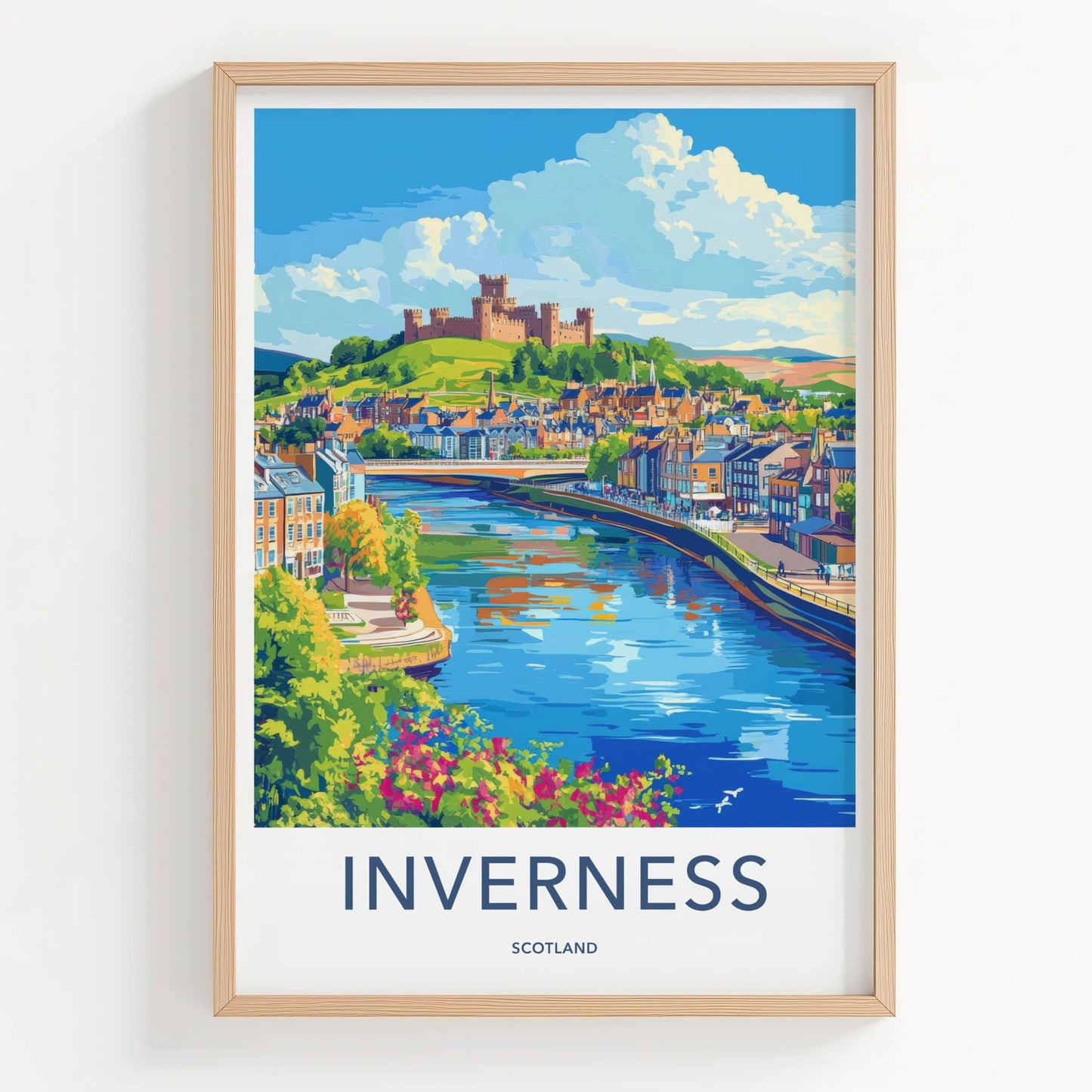 Inverness Poster - Scotland Travel Art - Riverfront Castle Town Wall Decor