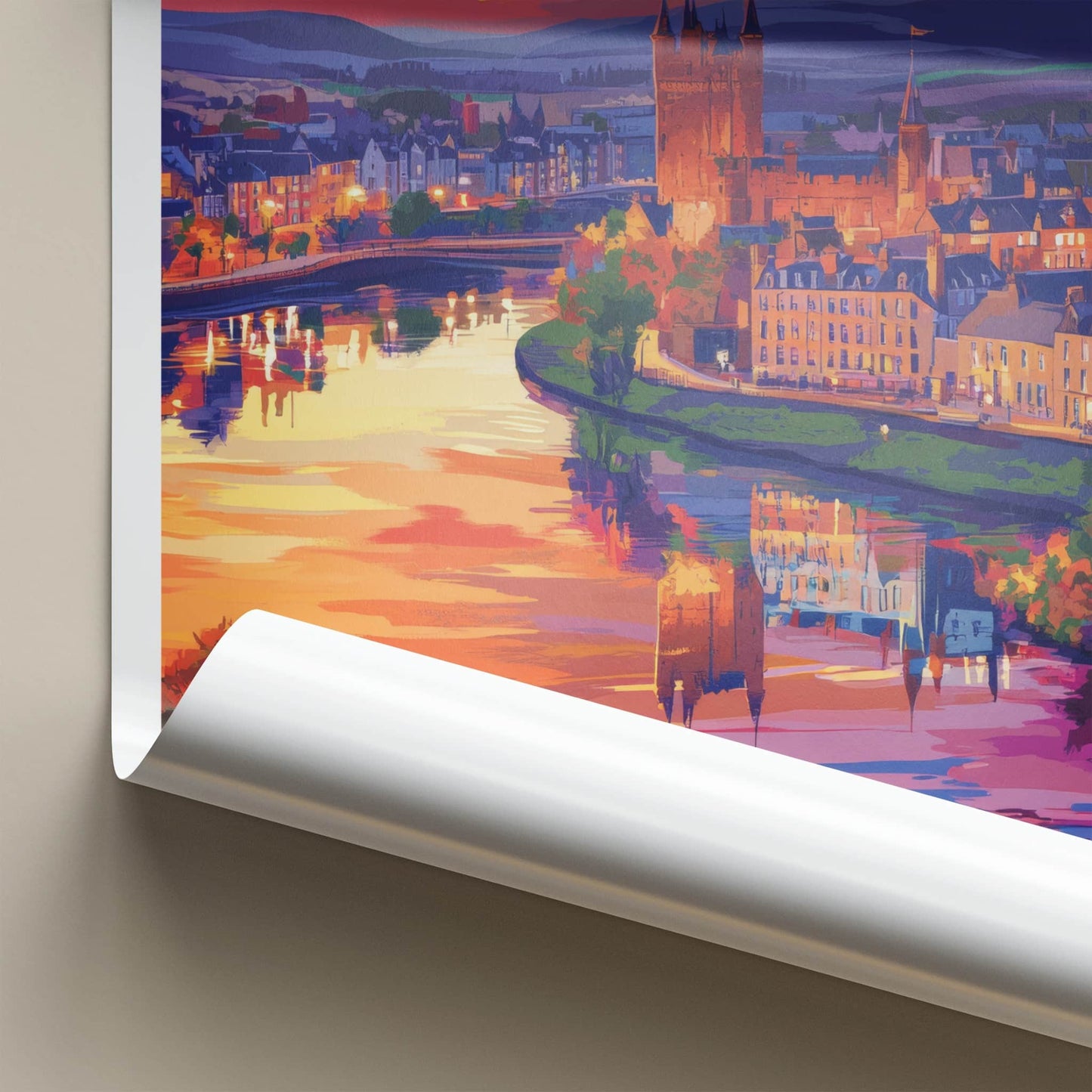 Inverness Poster - Scotland Travel Art - Vibrant Sunset Reflections Home Decor