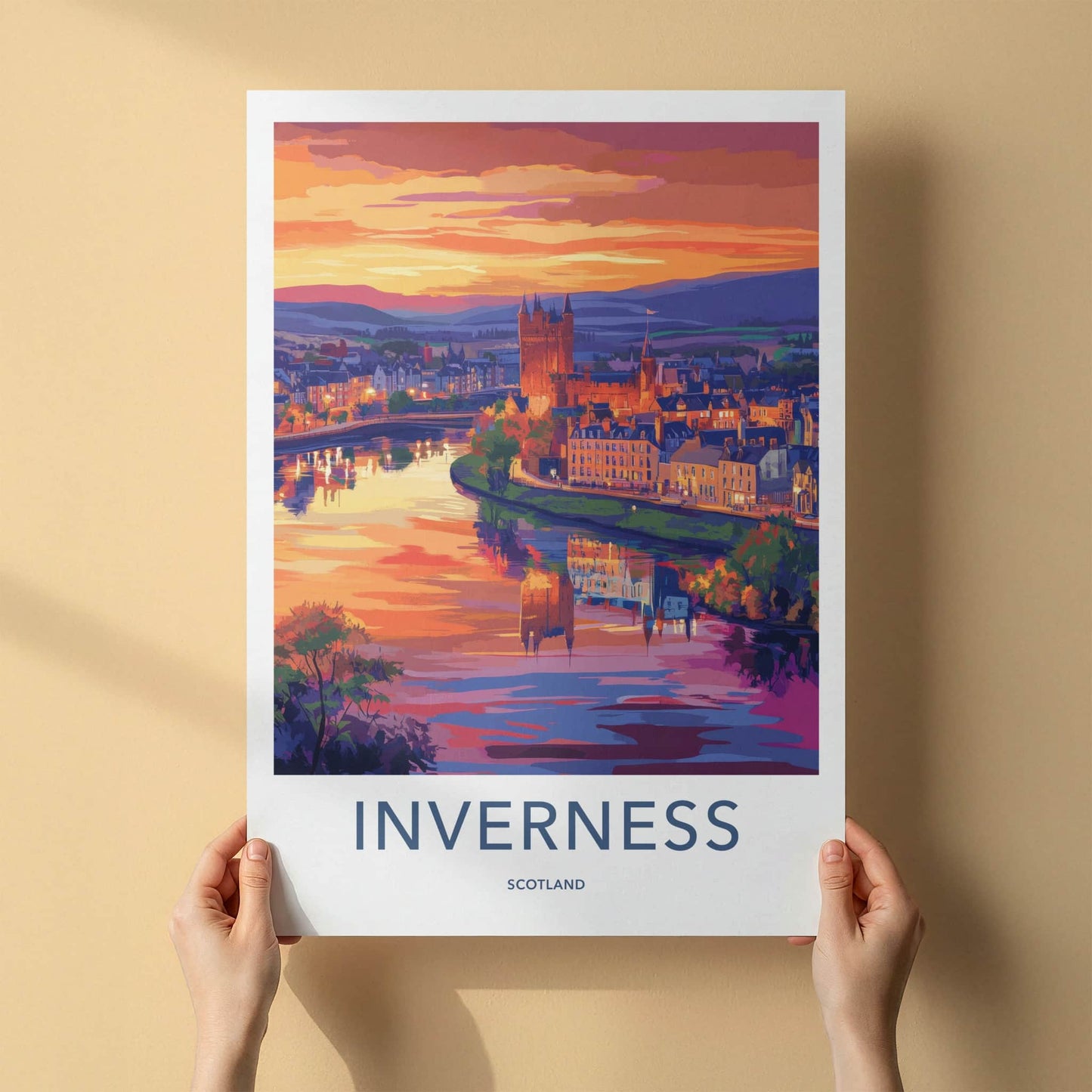 Inverness Poster - Scotland Travel Art - Vibrant Sunset Reflections Home Decor