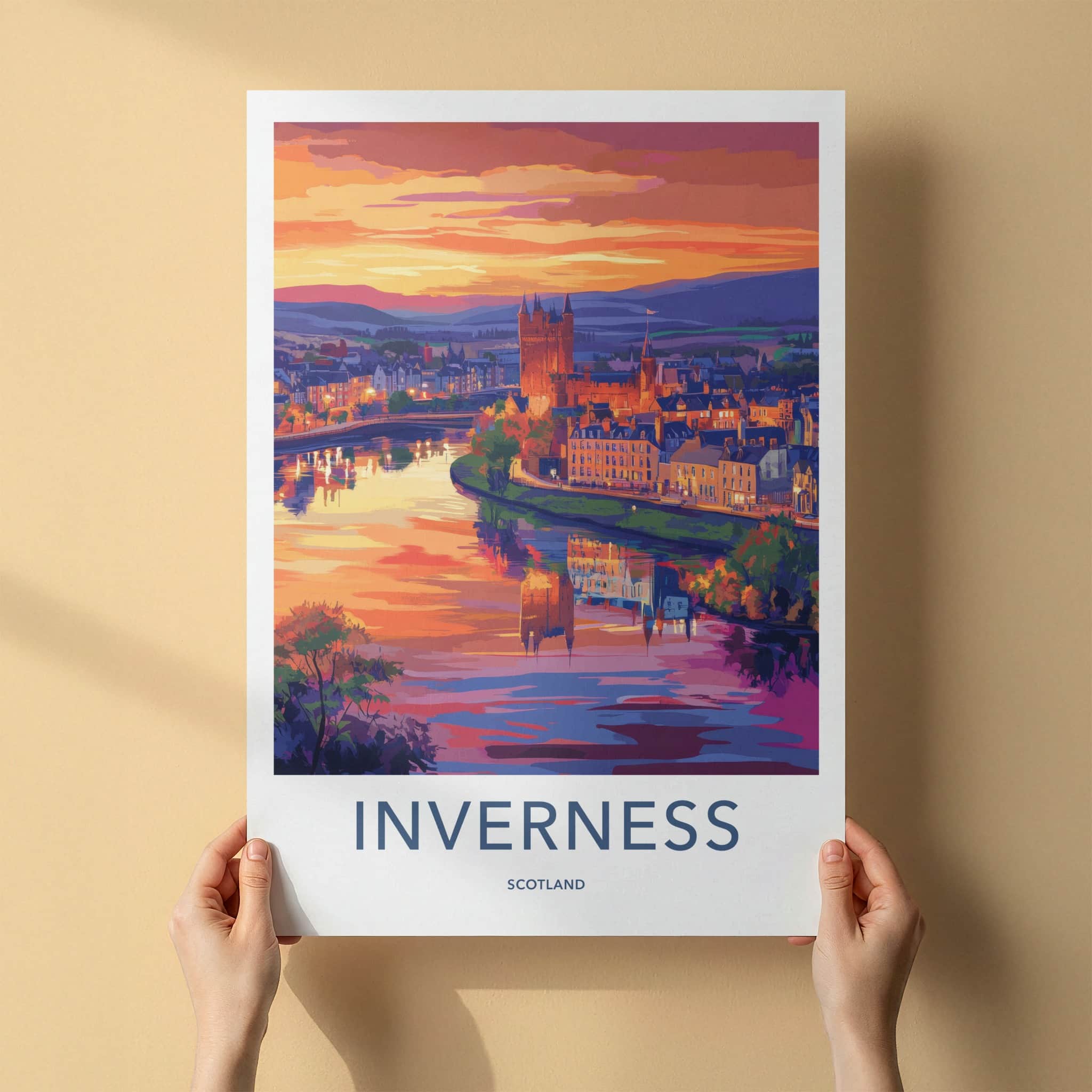 Inverness Poster - Scotland Travel Art - Vibrant Sunset Reflections Home Decor