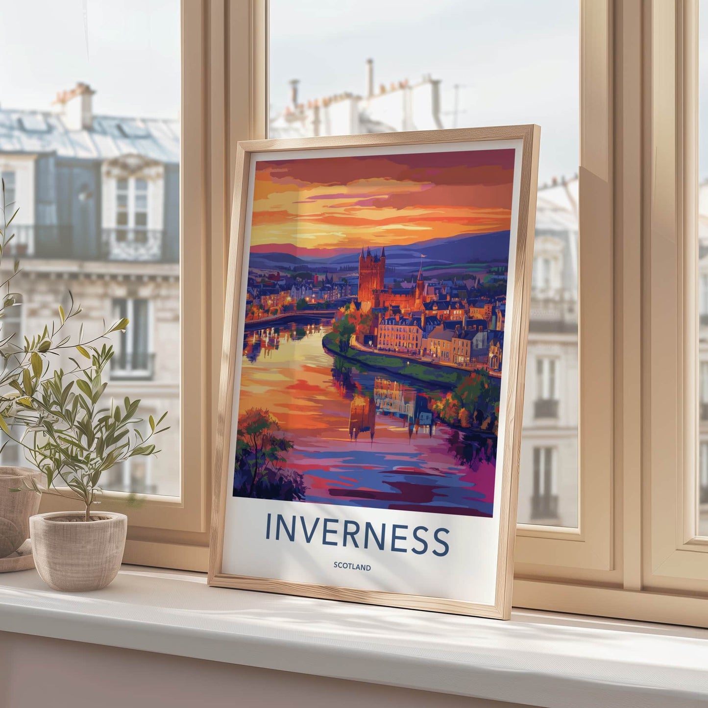 Inverness Poster - Scotland Travel Art - Vibrant Sunset Reflections Home Decor