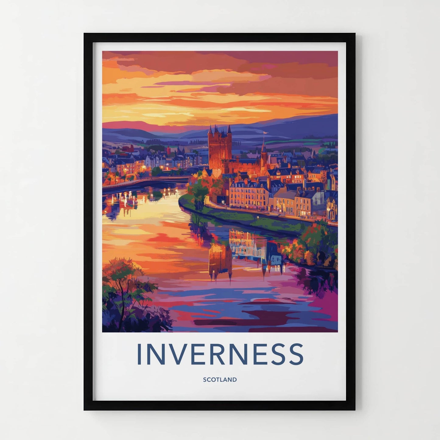 Inverness Poster - Scotland Travel Art - Vibrant Sunset Reflections Home Decor