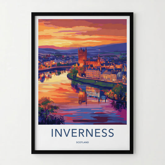 Inverness Poster - Scotland Travel Art - Vibrant Sunset Reflections Home Decor