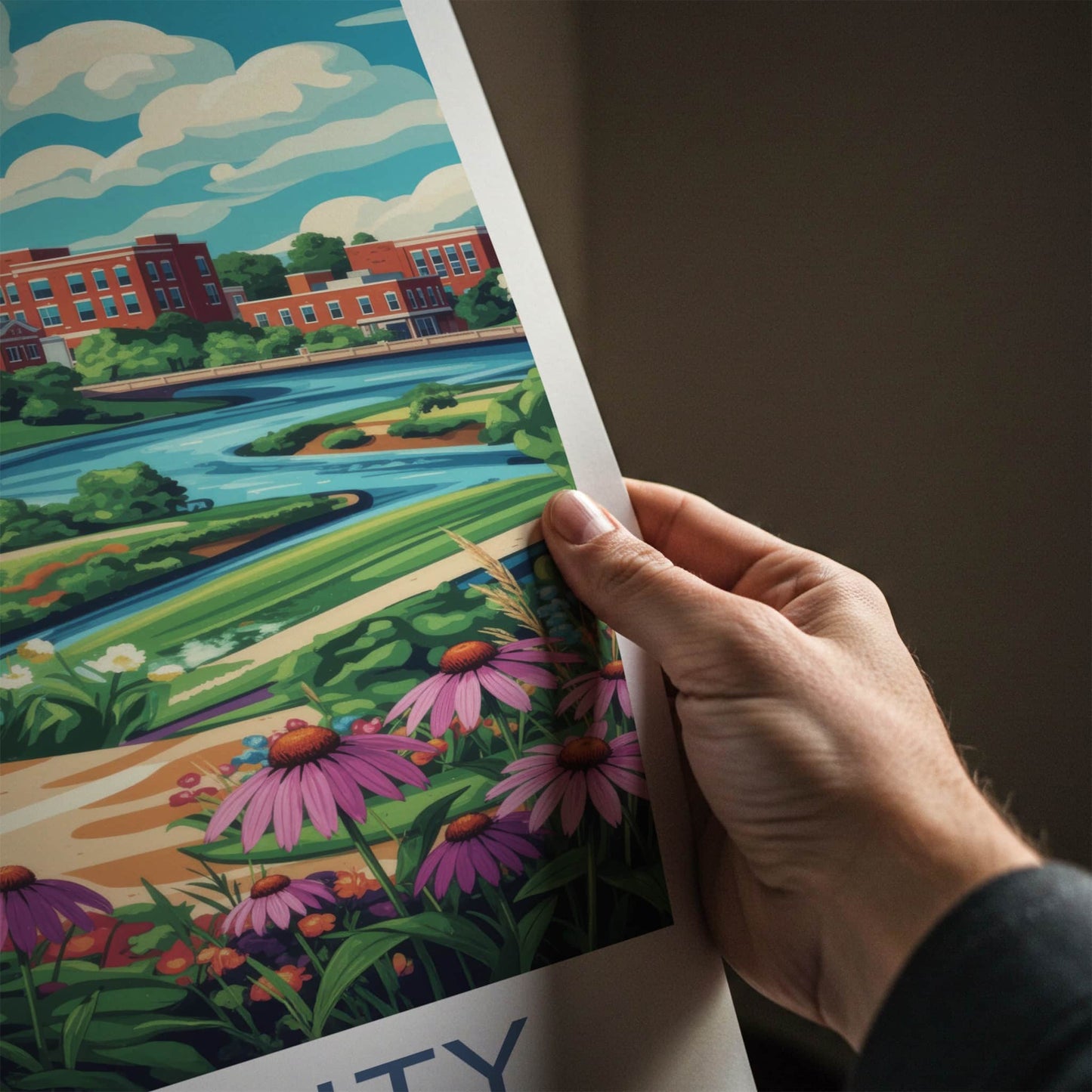 Iowa City Poster - Iowa Art Print - Vibrant Floral River Home Decor
