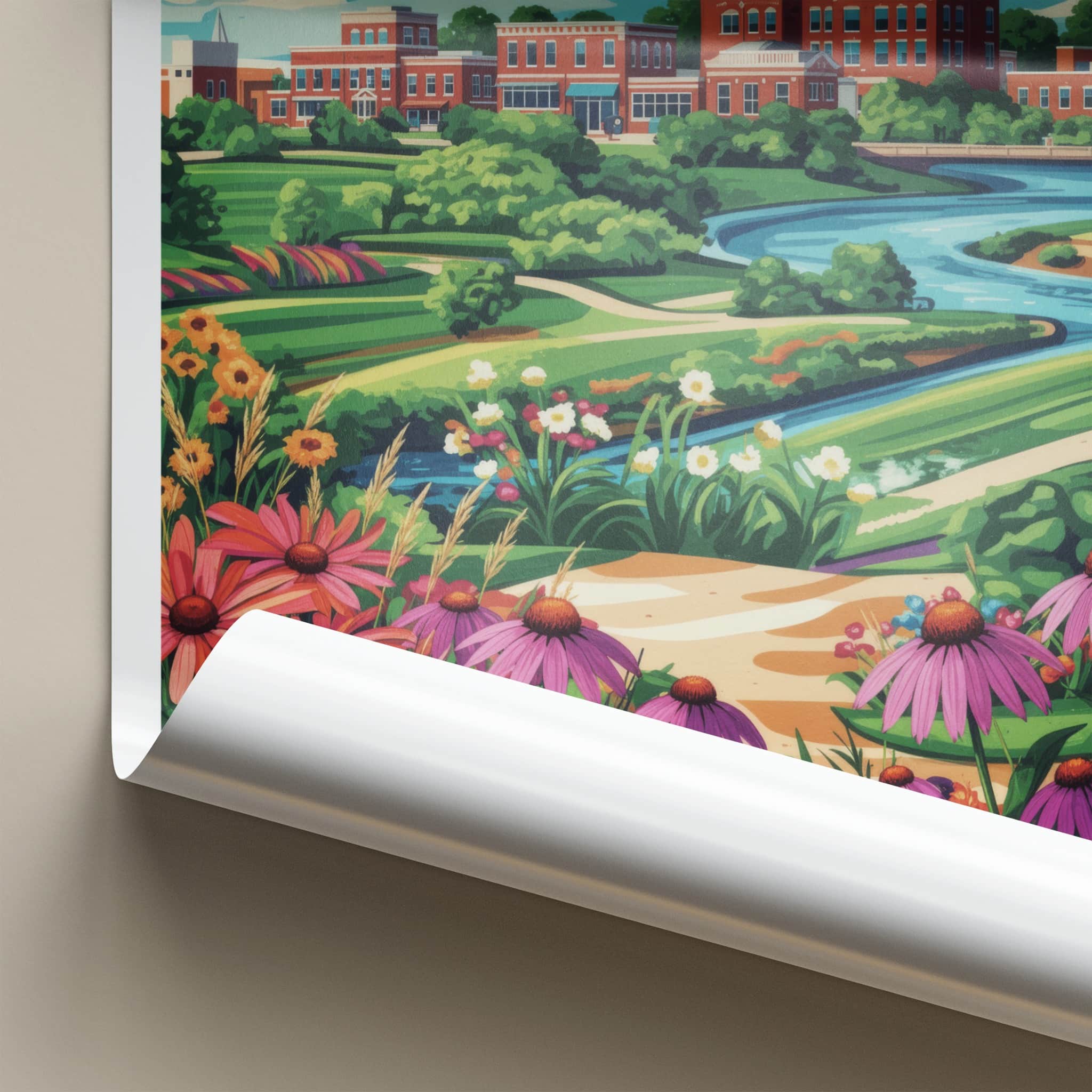Iowa City Poster - Iowa Art Print - Vibrant Floral River Home Decor