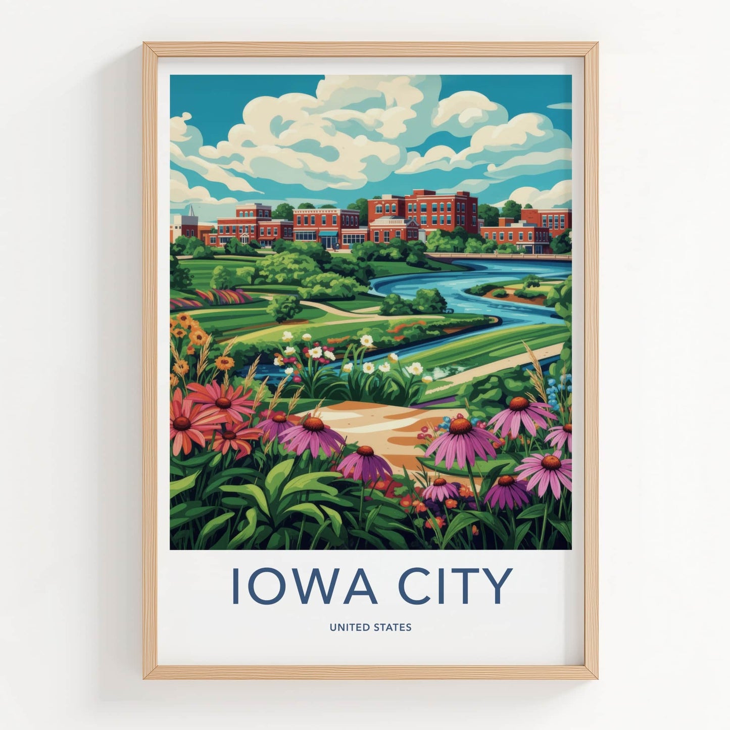 Iowa City Poster - Iowa Art Print - Vibrant Floral River Home Decor
