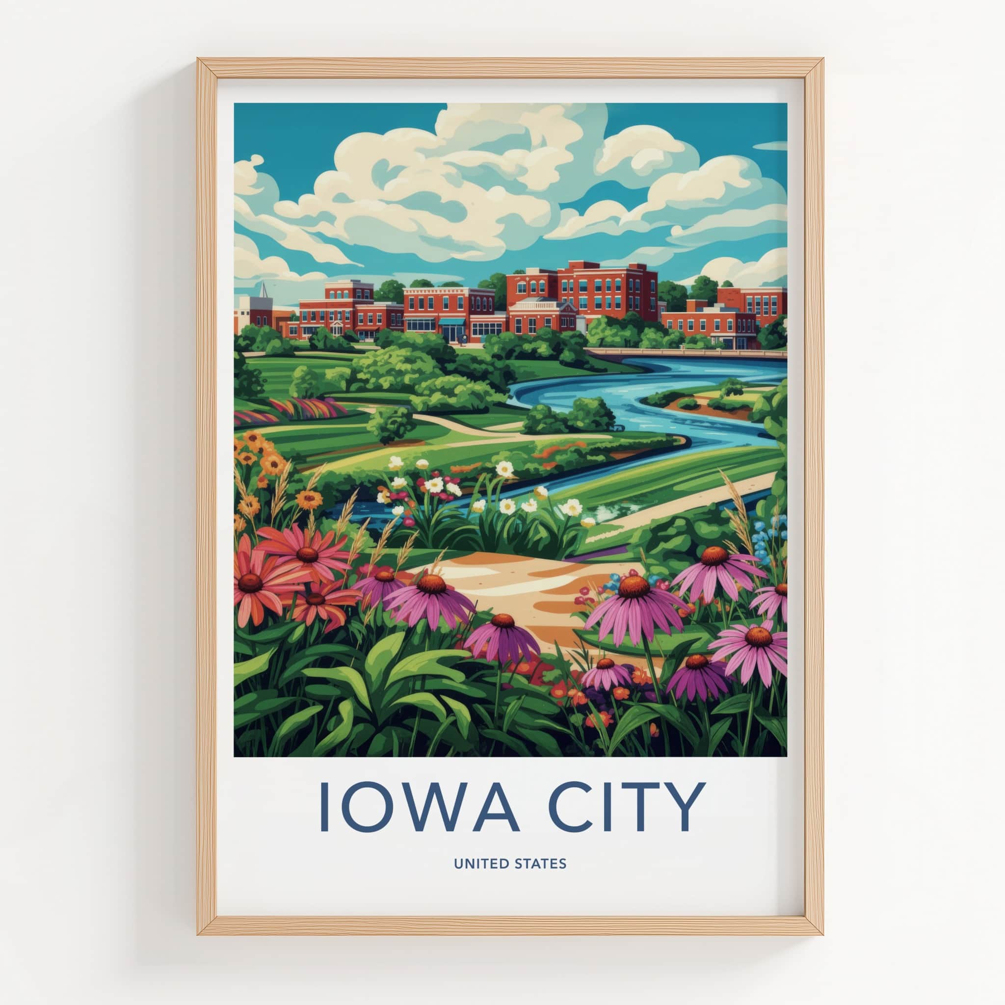Iowa City Poster - Iowa Art Print - Vibrant Floral River Home Decor