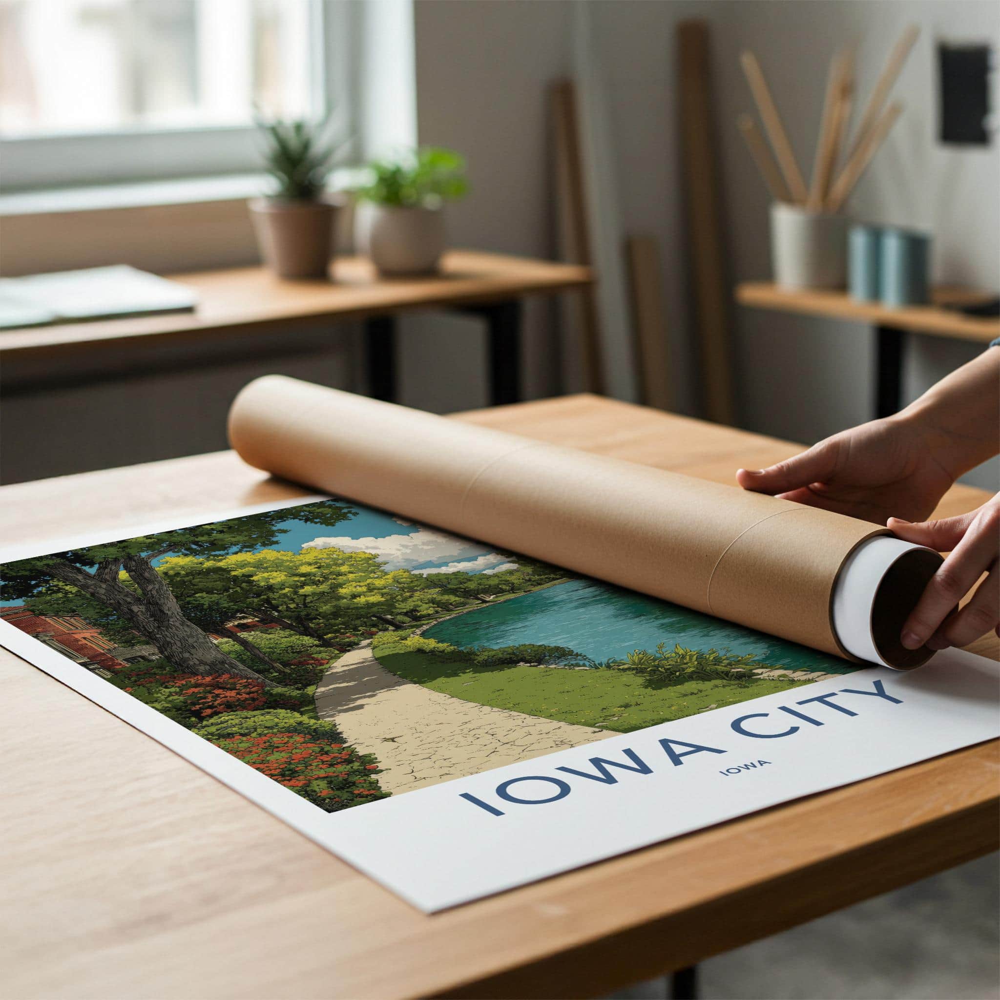Iowa City Poster - Iowa Framed Print - Scenic Canal Path Home Decor