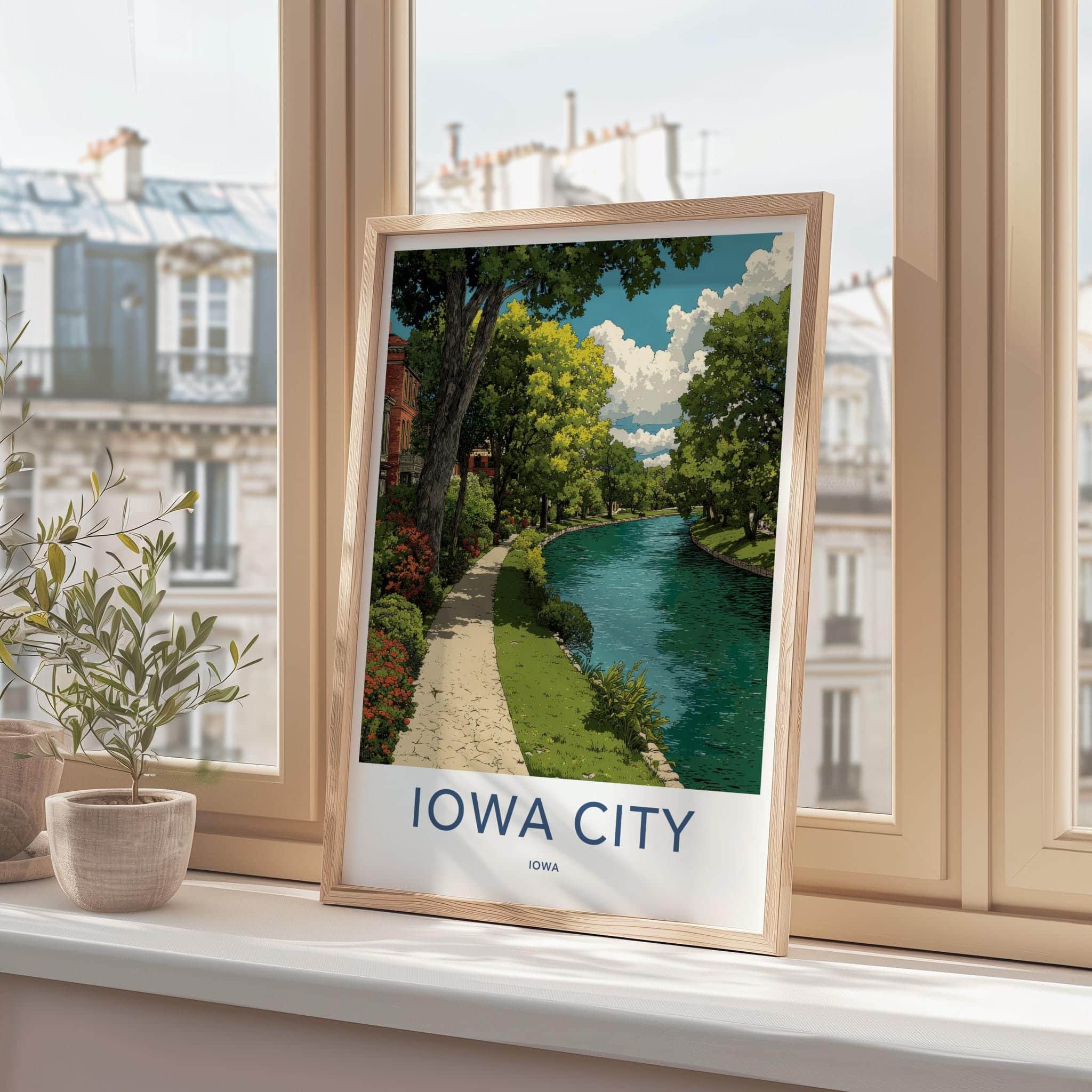 Iowa City Poster - Iowa Framed Print - Scenic Canal Path Home Decor