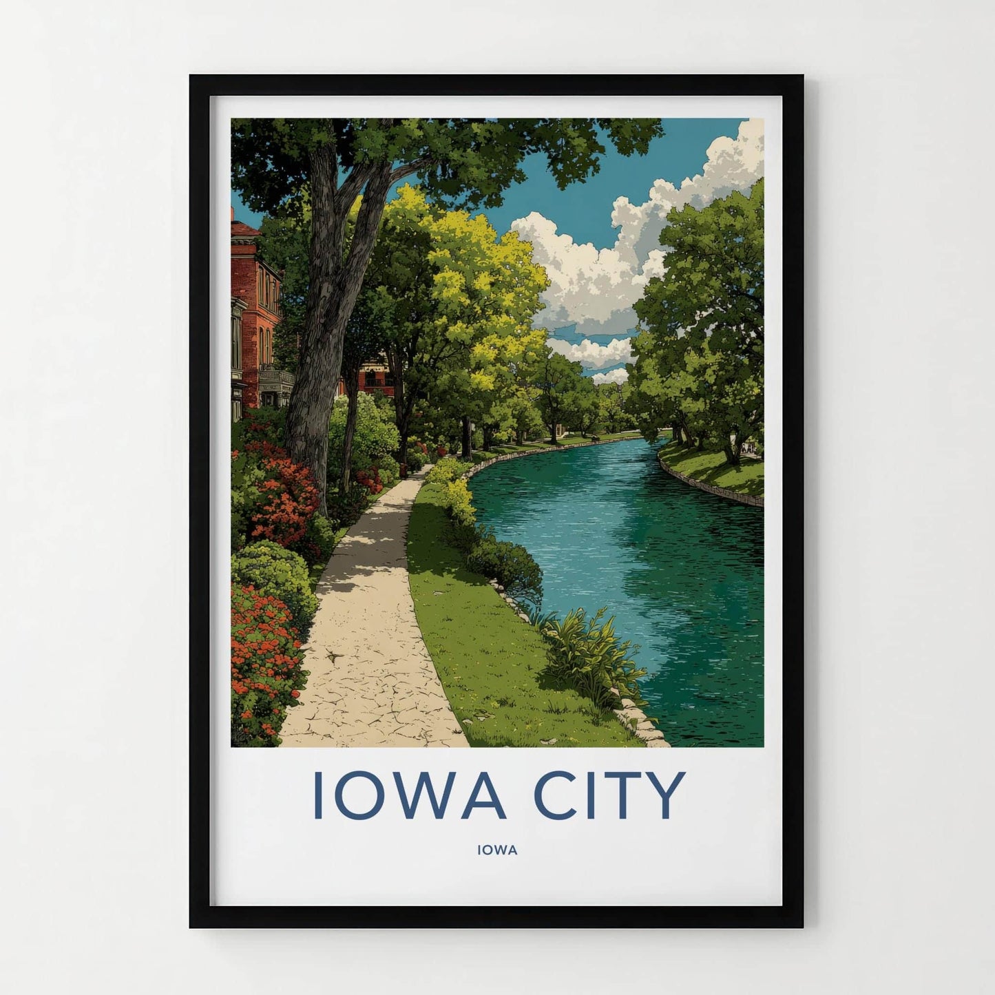 Iowa City Poster - Iowa Framed Print - Scenic Canal Path Home Decor