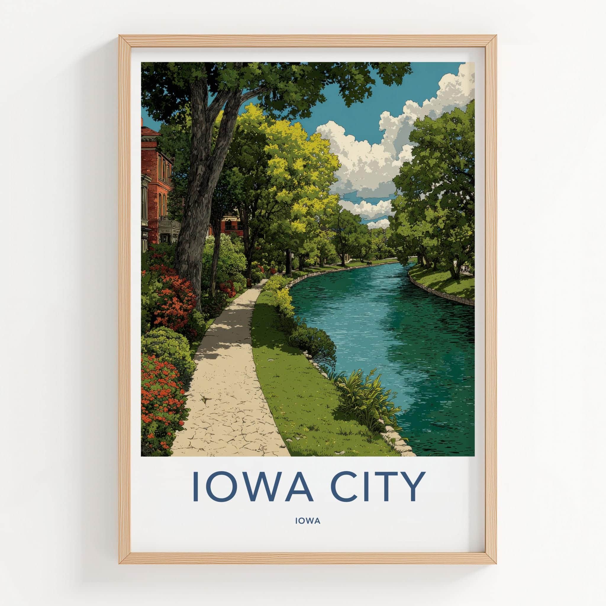 Iowa City Poster - Iowa Framed Print - Scenic Canal Path Home Decor