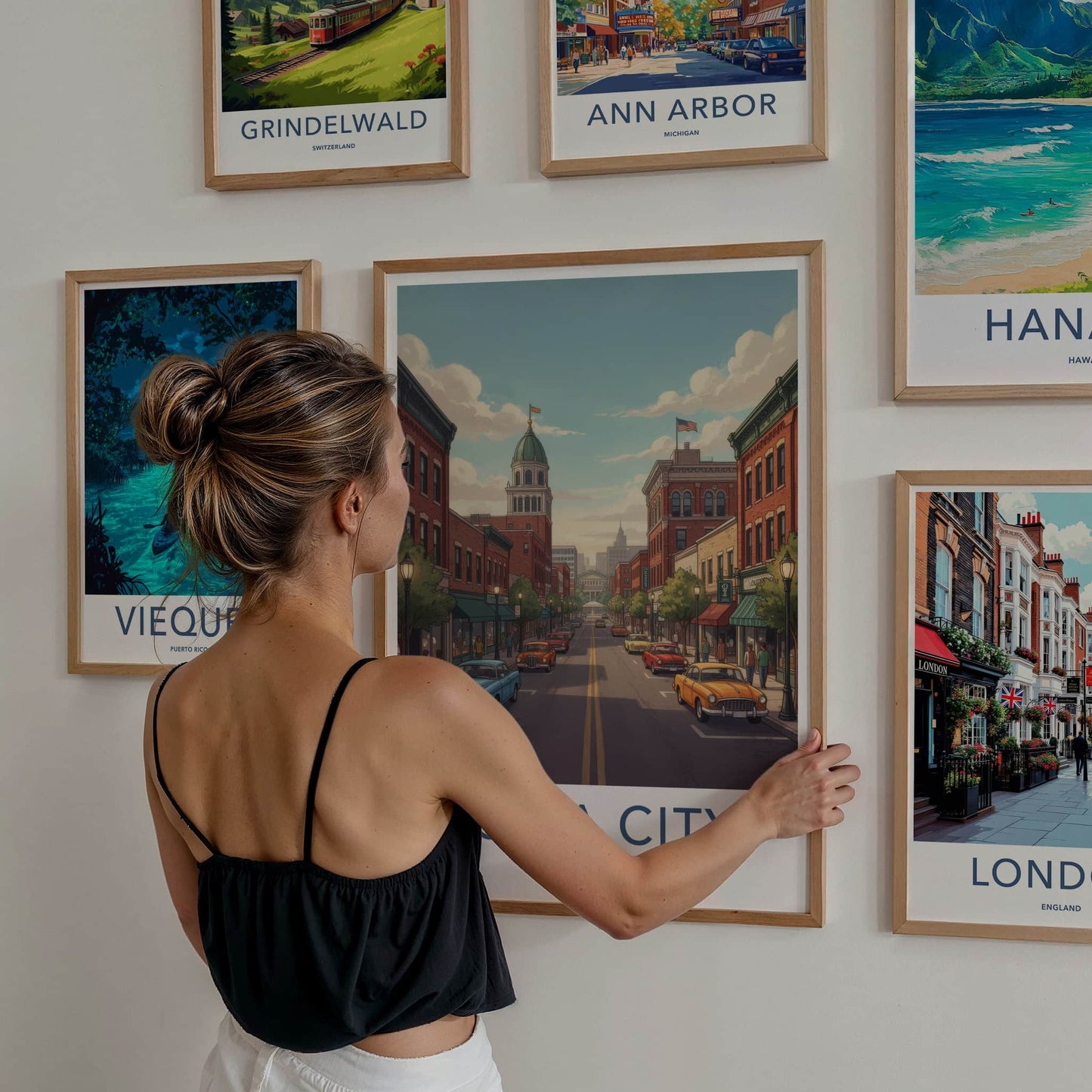 Iowa City Poster - Iowa Travel Art - Classic Cars Downtown Home Decor