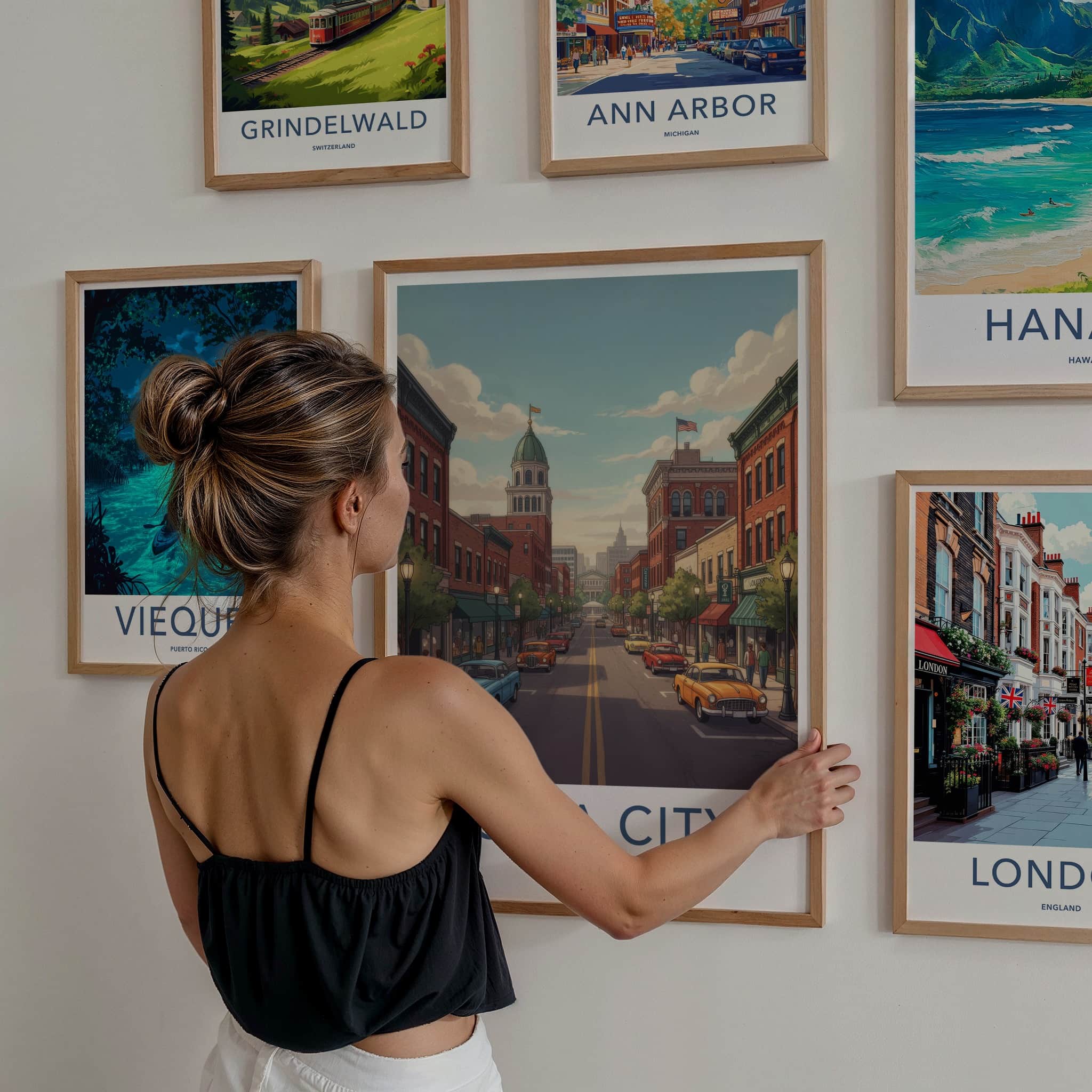 Iowa City Poster - Iowa Travel Art - Classic Cars Downtown Home Decor