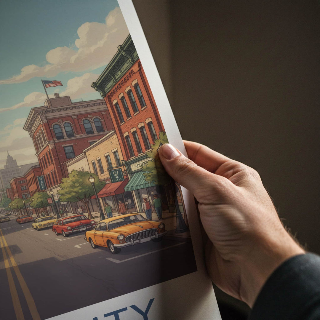 Iowa City Poster - Iowa Travel Art - Classic Cars Downtown Home Decor