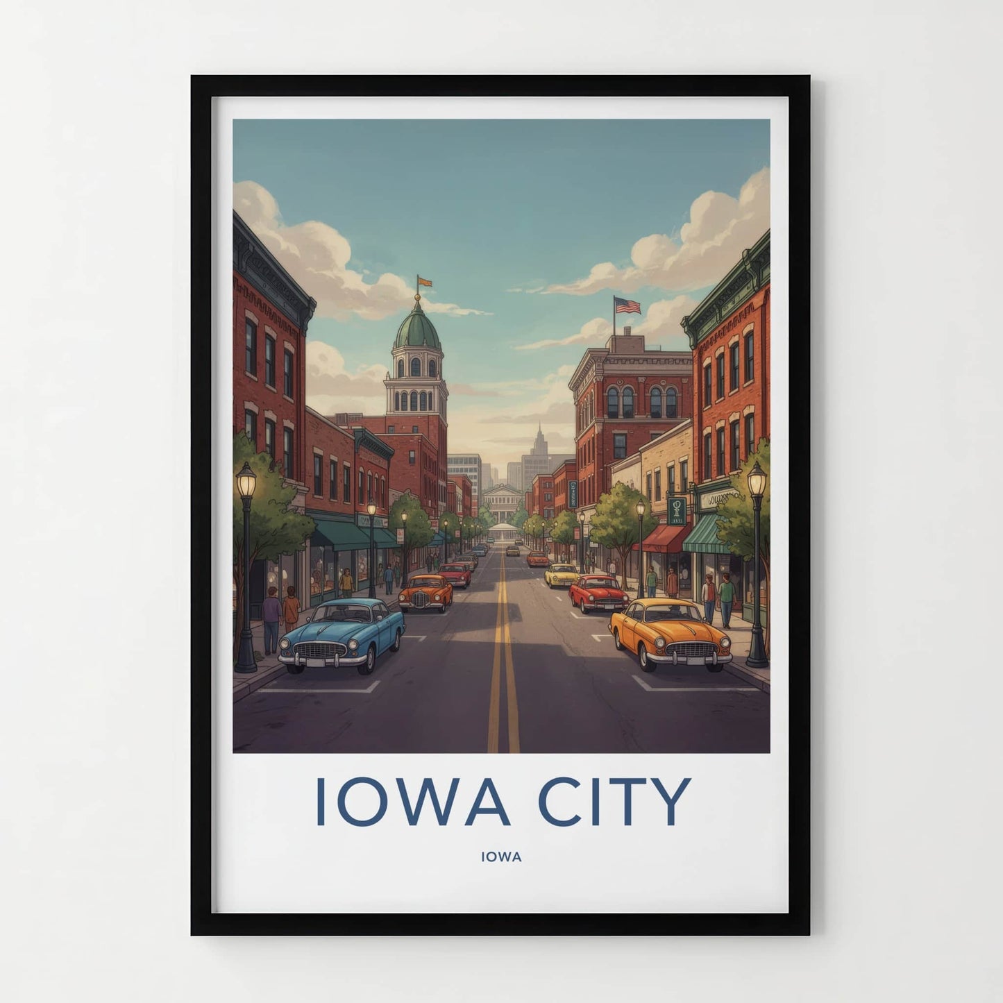 Iowa City Poster - Iowa Travel Art - Classic Cars Downtown Home Decor