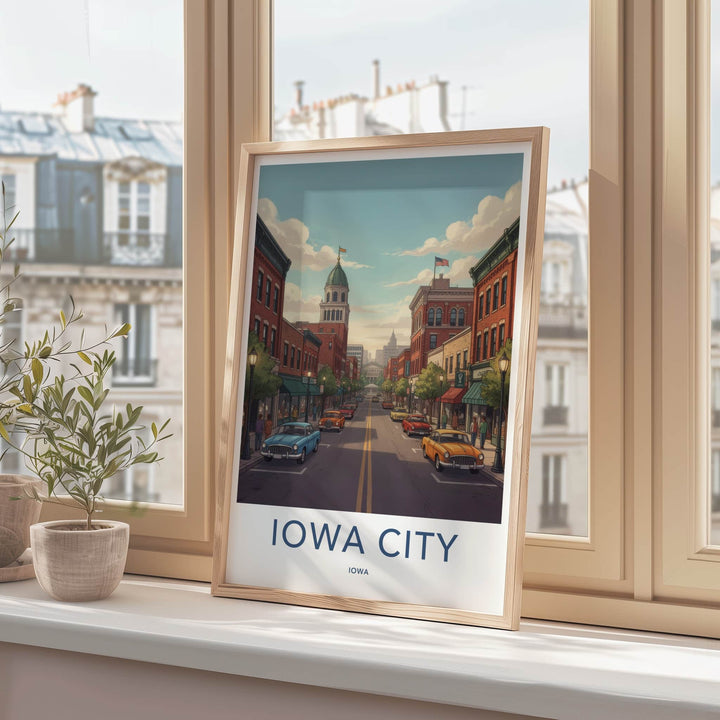 Iowa City Poster - Iowa Travel Art - Classic Cars Downtown Home Decor