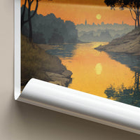 Iowa City Poster - Iowa Travel Art - Golden River Silhouette Home Decor