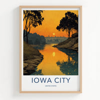 Iowa City Poster - Iowa Travel Art - Golden River Silhouette Home Decor