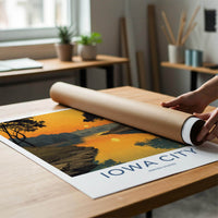 Iowa City Poster - Iowa Travel Art - Golden River Silhouette Home Decor