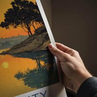 Iowa City Poster - Iowa Travel Art - Golden River Silhouette Home Decor