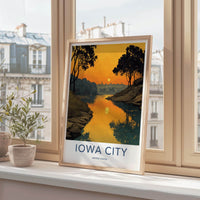 Iowa City Poster - Iowa Travel Art - Golden River Silhouette Home Decor