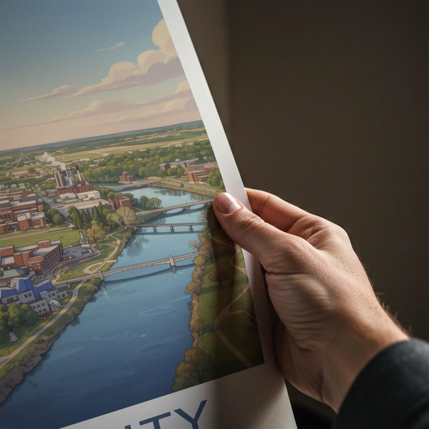 Iowa City Poster - Iowa Travel Art - Scenic Urban River Home Decor