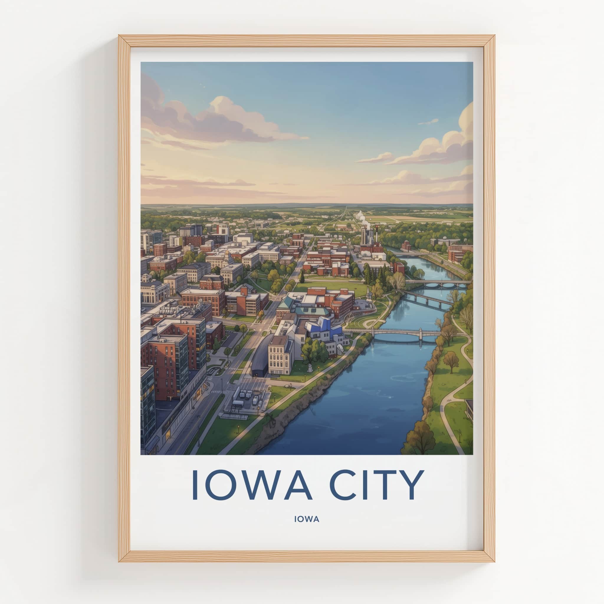 Iowa City Poster - Iowa Travel Art - Scenic Urban River Home Decor