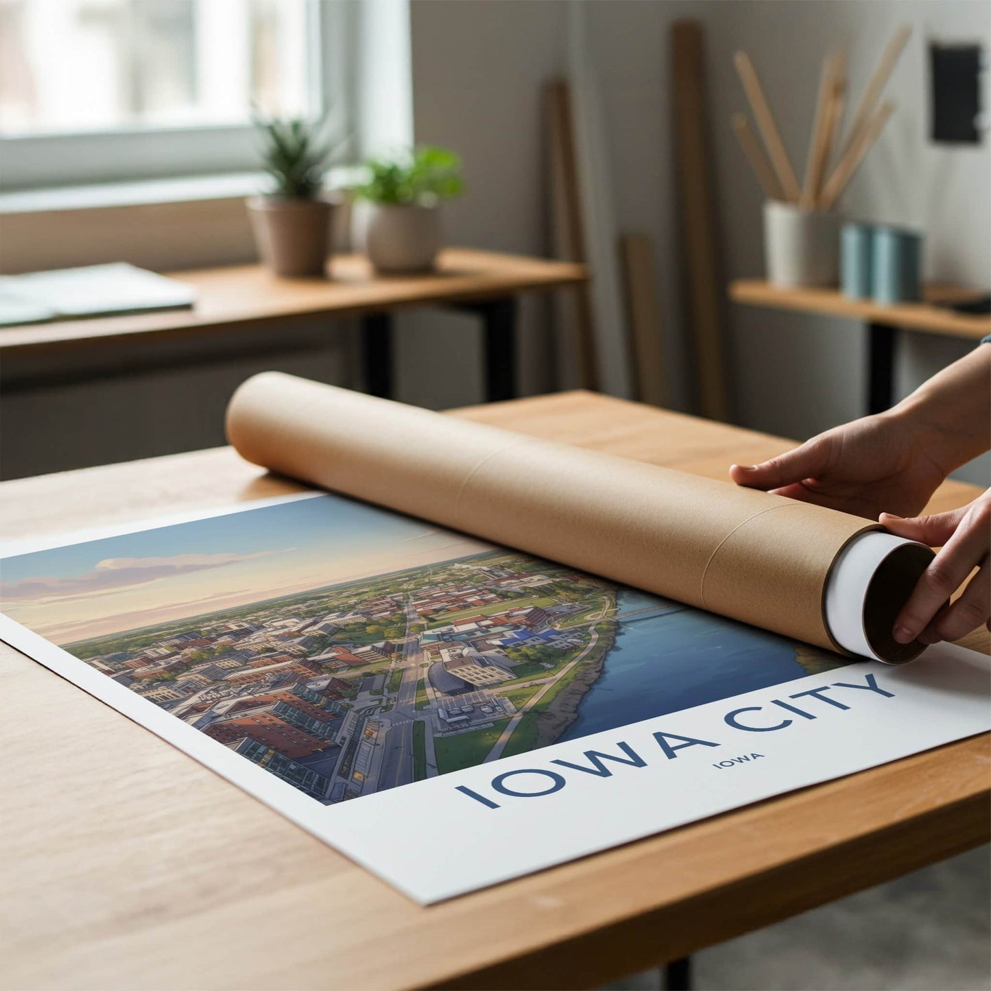 Iowa City Poster - Iowa Travel Art - Scenic Urban River Home Decor