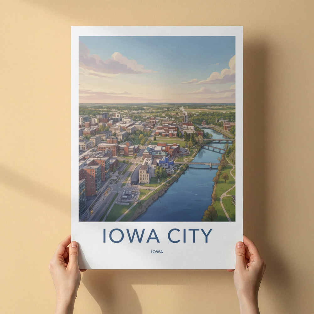 Iowa City Poster - Iowa Travel Art - Scenic Urban River Home Decor