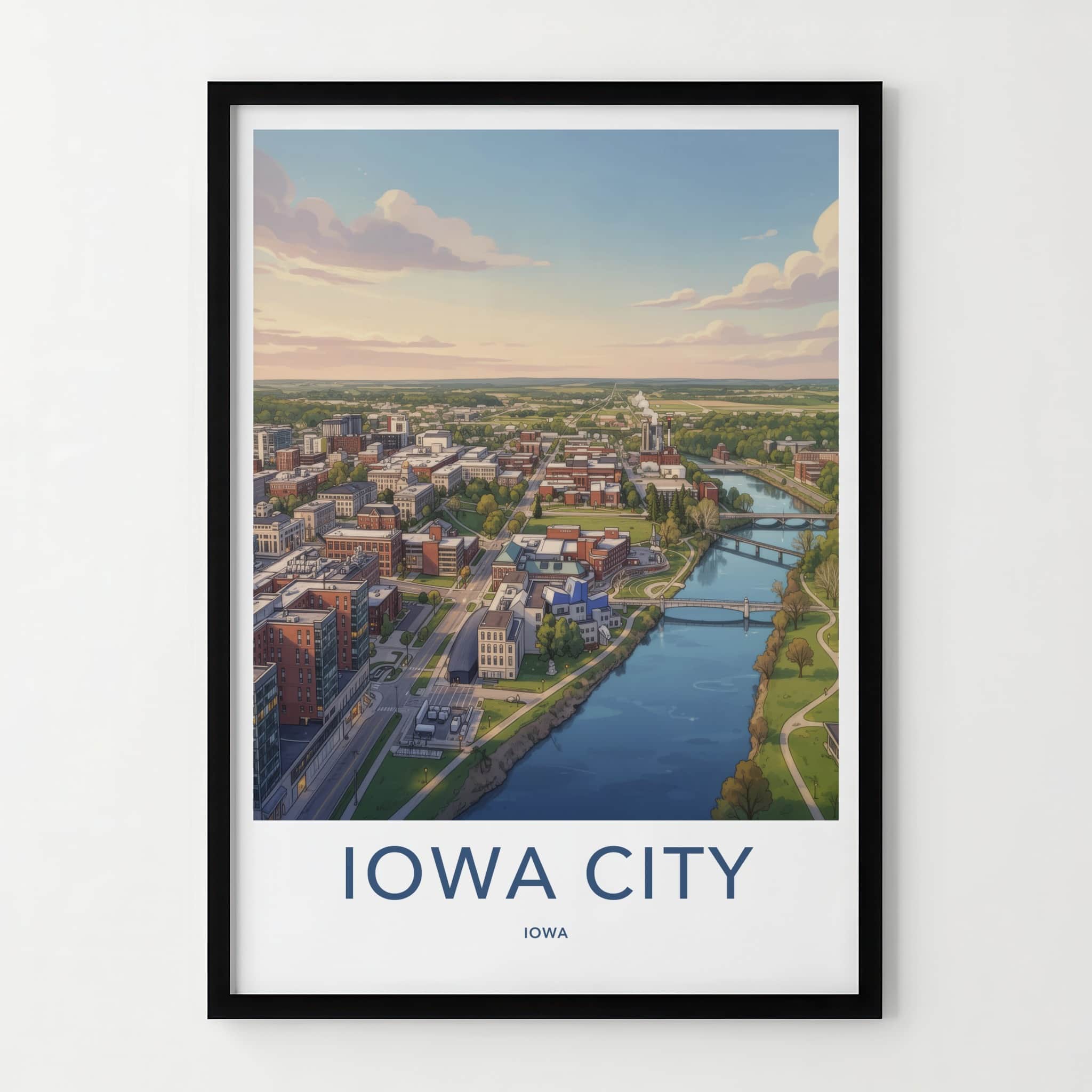 Iowa City Poster - Iowa Travel Art - Scenic Urban River Home Decor
