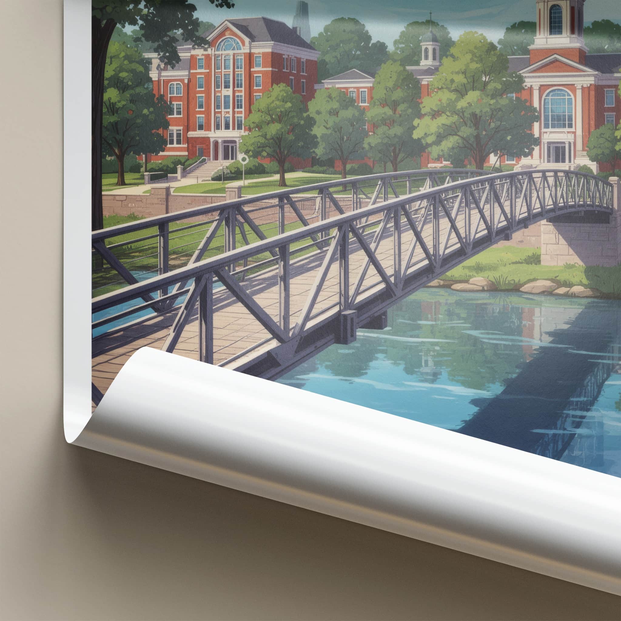 Iowa City Poster - Iowa Travel Print - Campus River View Framed Decor