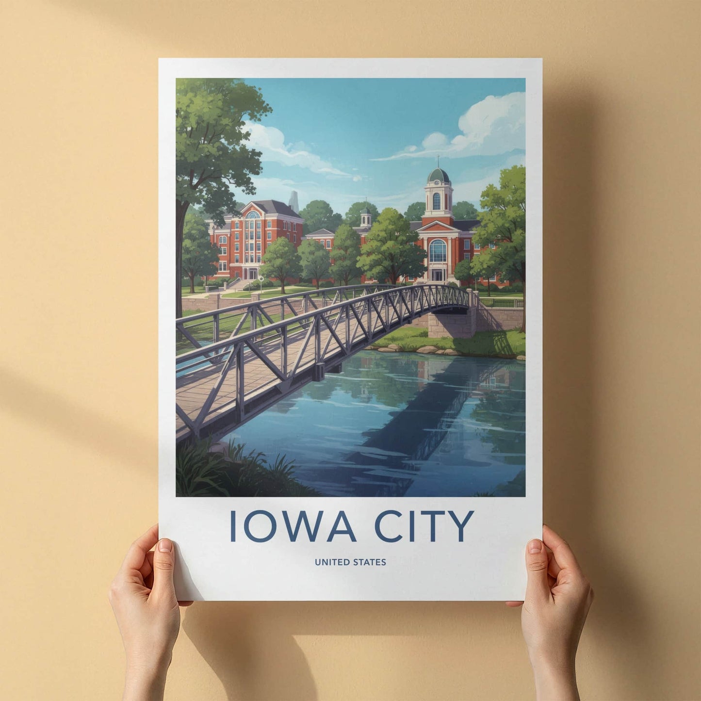 Iowa City Poster - Iowa Travel Print - Campus River View Framed Decor