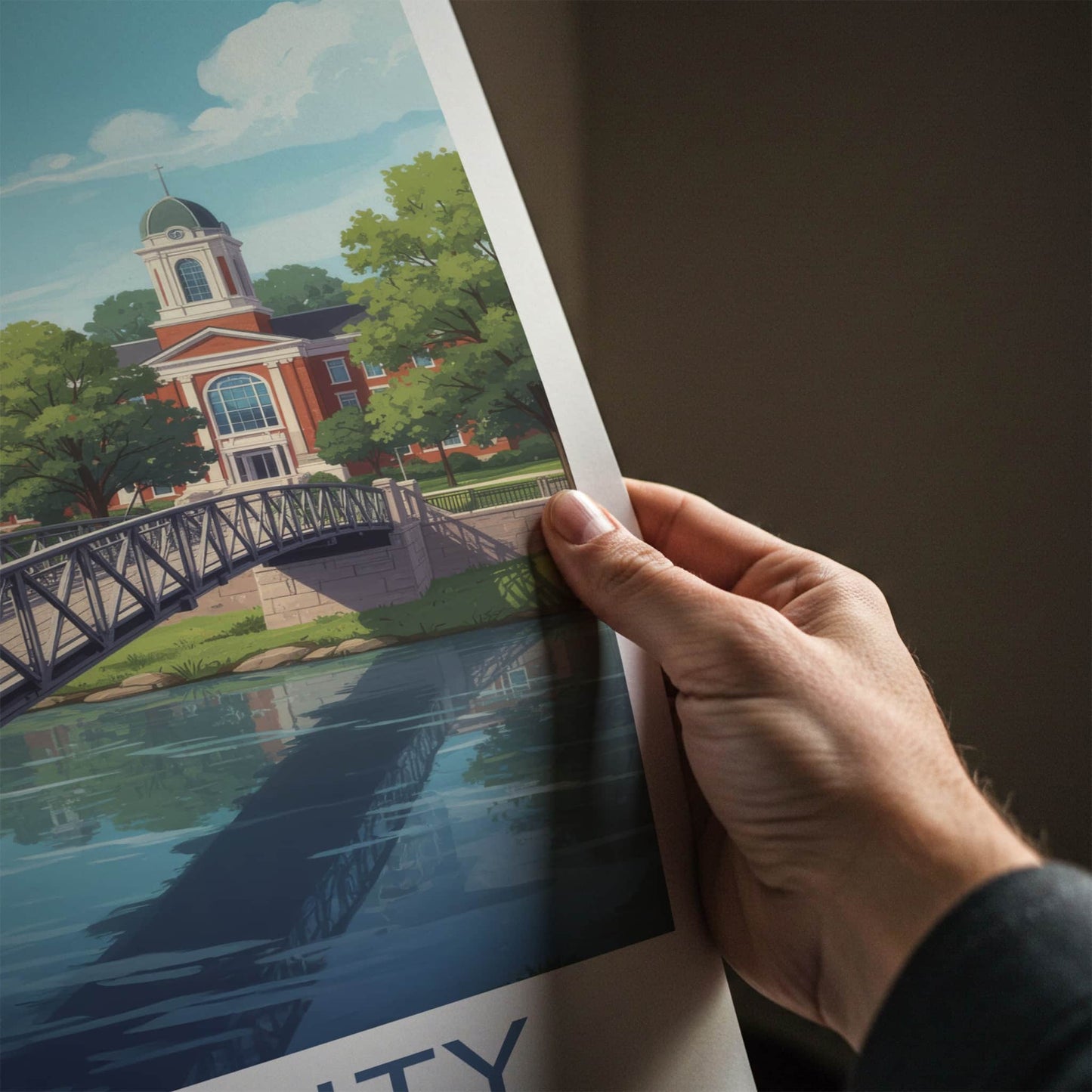 Iowa City Poster - Iowa Travel Print - Campus River View Framed Decor