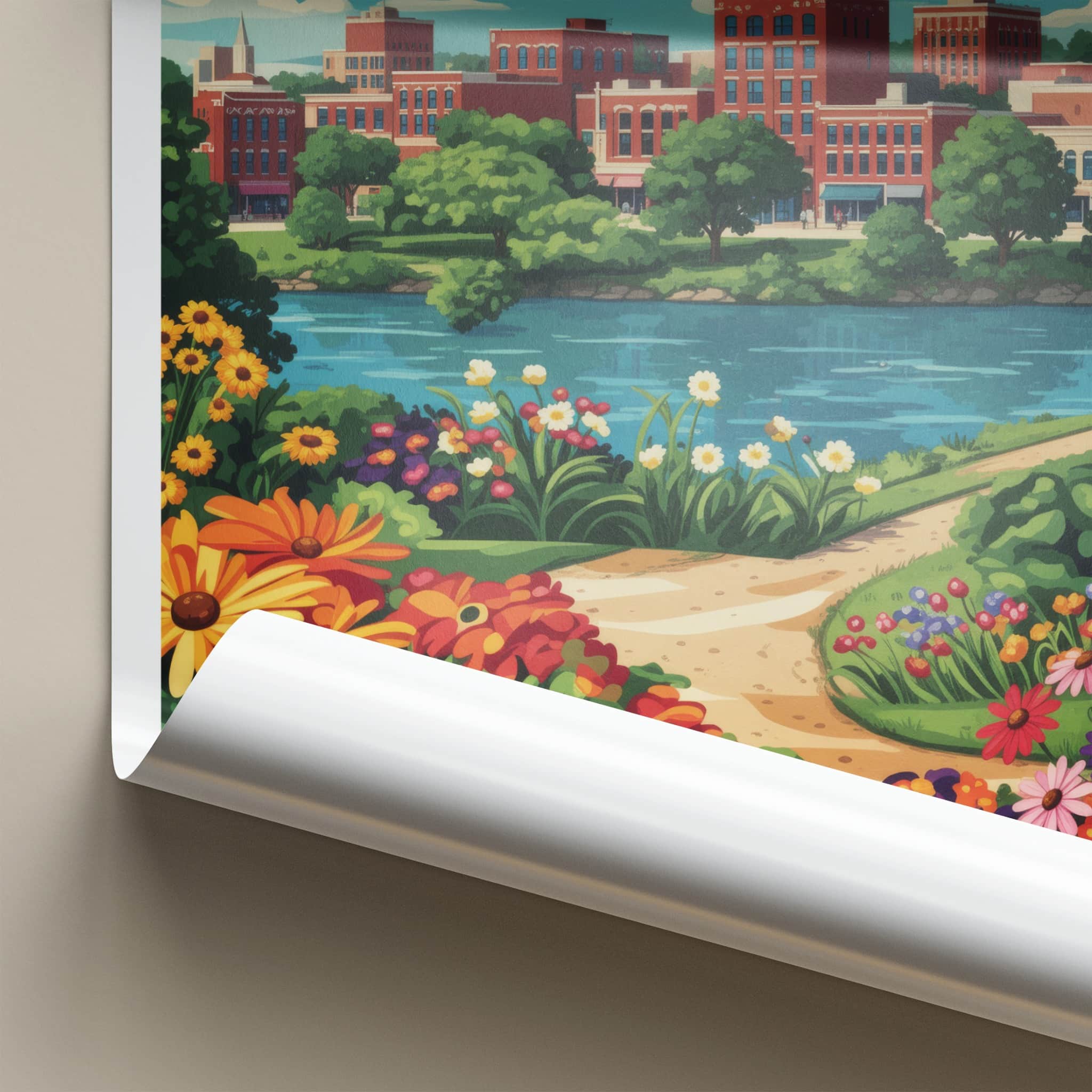 Iowa City Poster - Iowa Wall Art - Colorful Riverfront Town Home Decor