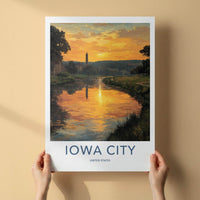Iowa City Poster - Iowa Wall Art - Golden River Sunset Home Decor