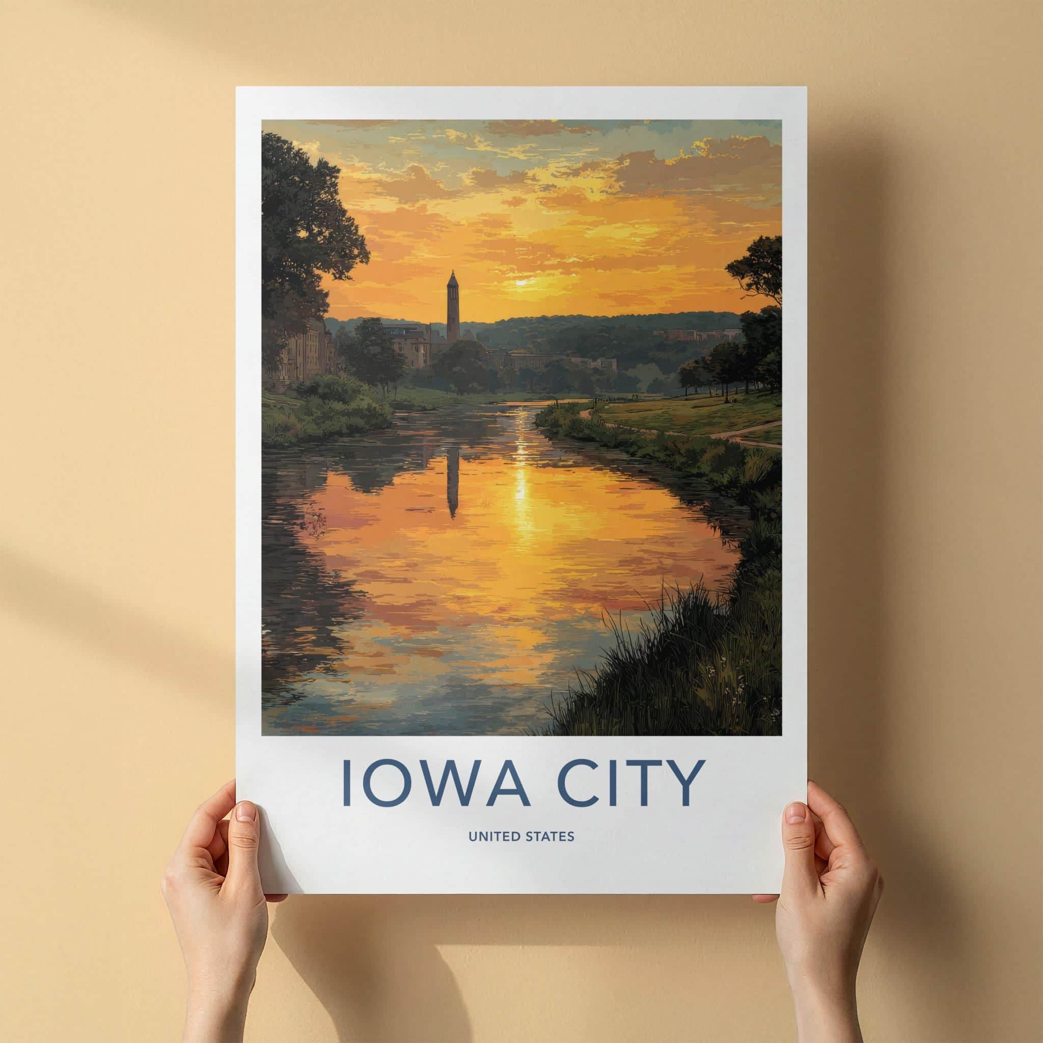 Iowa City Poster - Iowa Wall Art - Golden River Sunset Home Decor